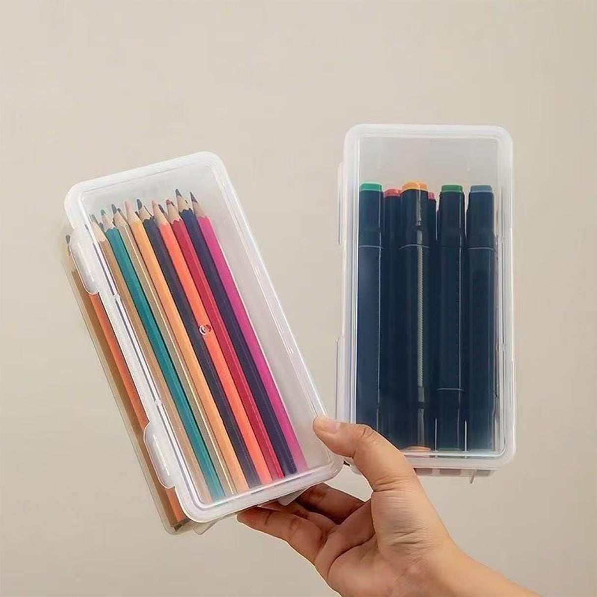 2Pcs Plastic Pen Holder,Capacity Pencil Boxes Clear Holder for Desk Office Desk Organizer Accessories