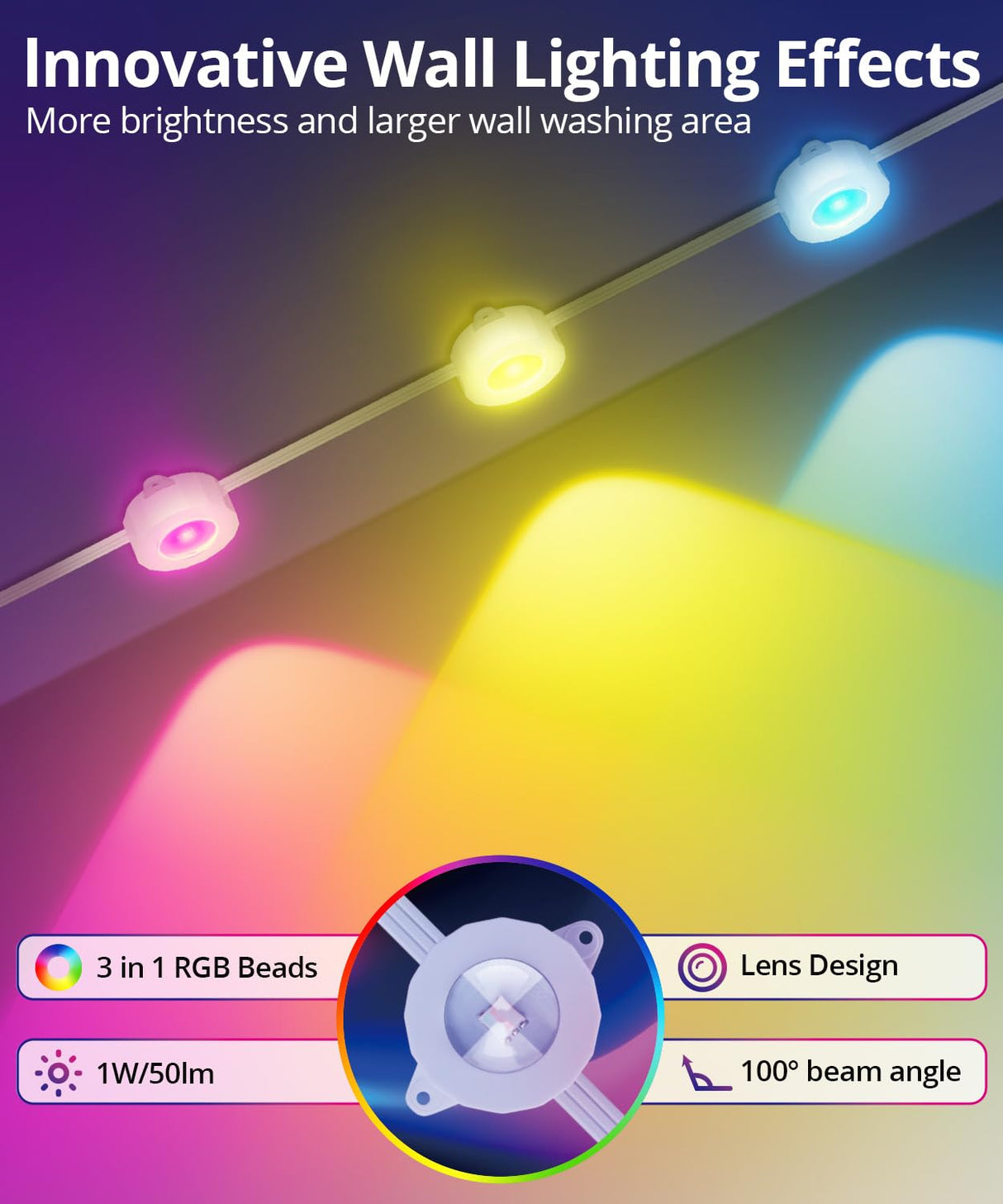 SMAVISTA Smart Permanent Outdoor Lights, 100ft with 72 LED RGB String Lights, IP67 Waterproof Eaves Light with 44 Scene Modes for Easter Christmas Birthday Holiday Party Gift, APP/Voice/Remote Control