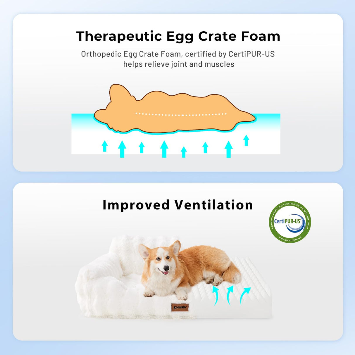 ZOMISIA Dog Couch Bed - Fluffy Dog Sofa, Large Orthopedic Pet Sofa Bed with Removable Washable Cover, Faux Fur Calming Cute Pet Couch with Supportive Egg Foam and Non-Slip Bottom, Ivory White