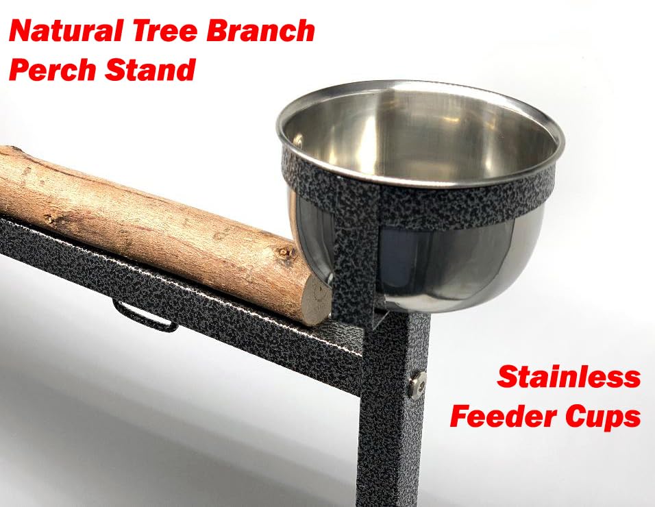 Large Wrought Iron Parrot Bird Play Stand Removable Easy Clean Tray Perch Play Gym Play Ground Stainless Feeder Cups Rolling Stand On Lockable Wheels