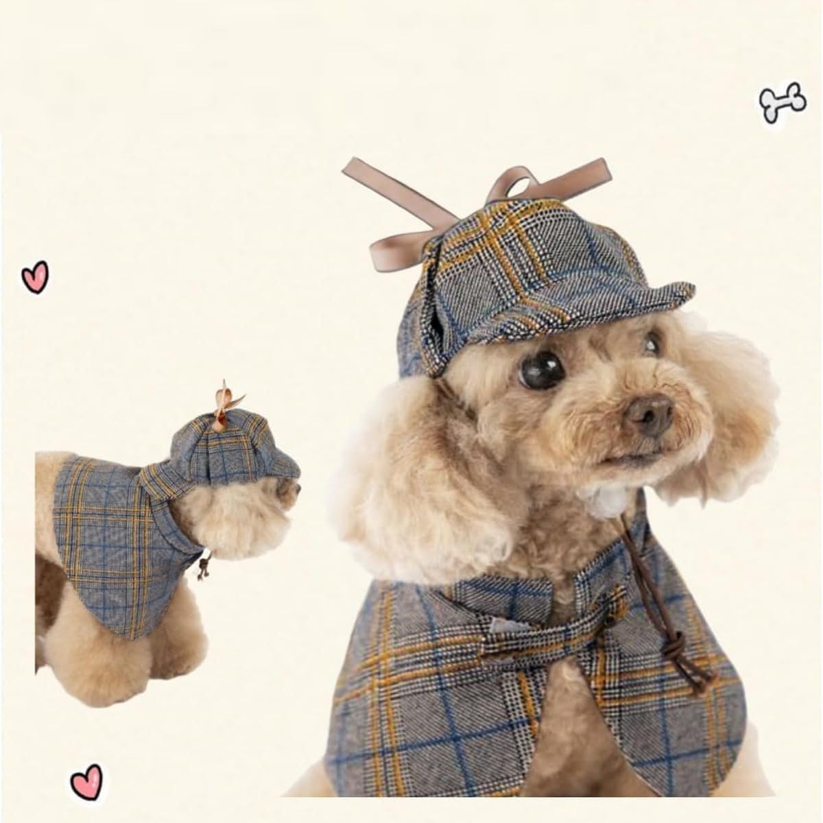 Dog Costume-Cute Detective Pet Clothes Set Halloween Cosplay Party Outfit Winter Fashion Cape Cloak Hat for Small Medium Dog & Cat Kitten (Rec wt.12-16lb Large)