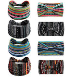 Boho Headbands For Women Fashion Stretch Wide Hair Bands Knoted Turban Head Bands Yoga Running Sweatband Elastic Headband Stylish Wrap Headbands Hair Accessories for Teen Girls 4 Pack