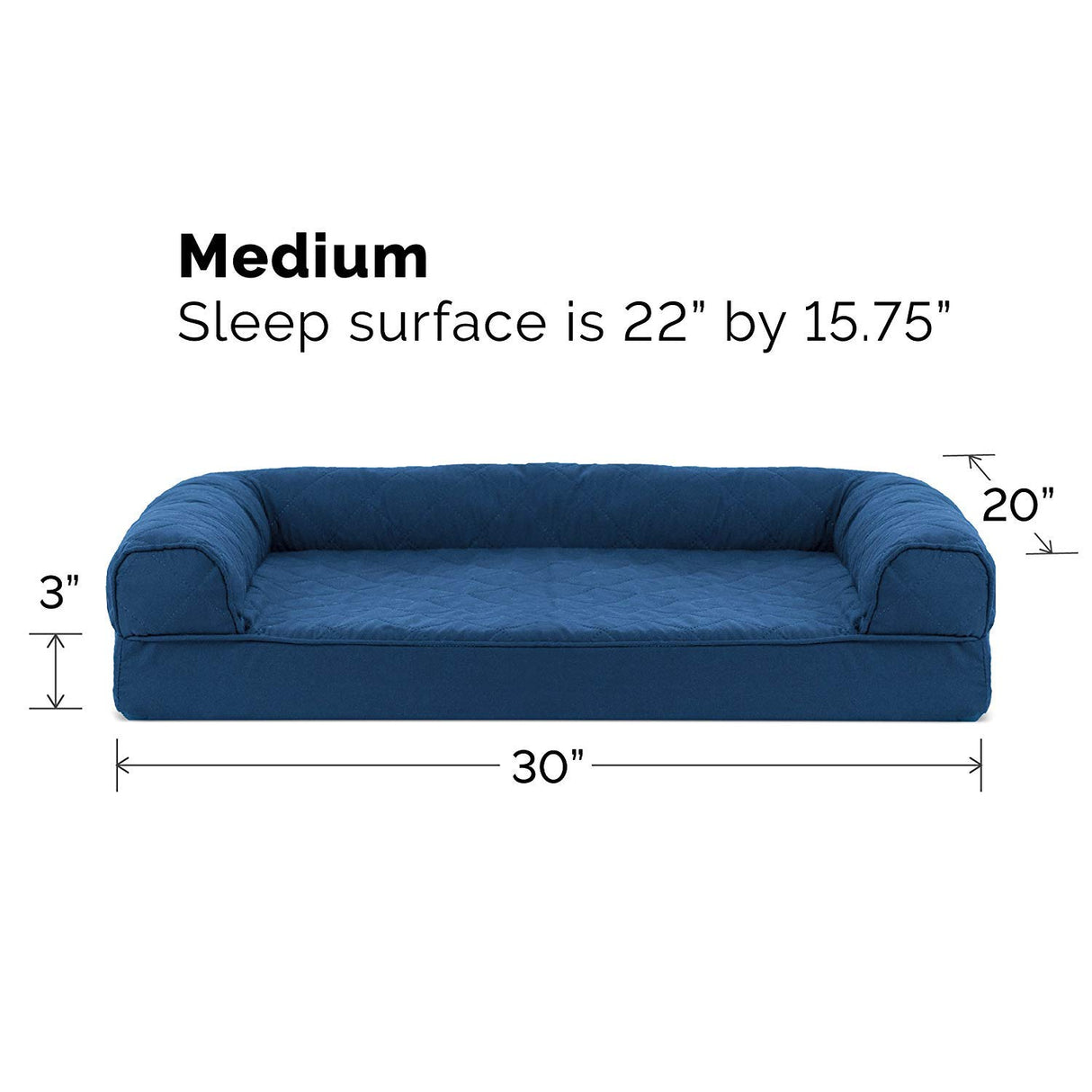Furhaven Cooling Gel Dog Bed for Medium/Small Dogs w/ Removable Bolsters & Washable Cover, For Dogs Up to 35 lbs - Quilted Sofa - Navy (Blue), Medium