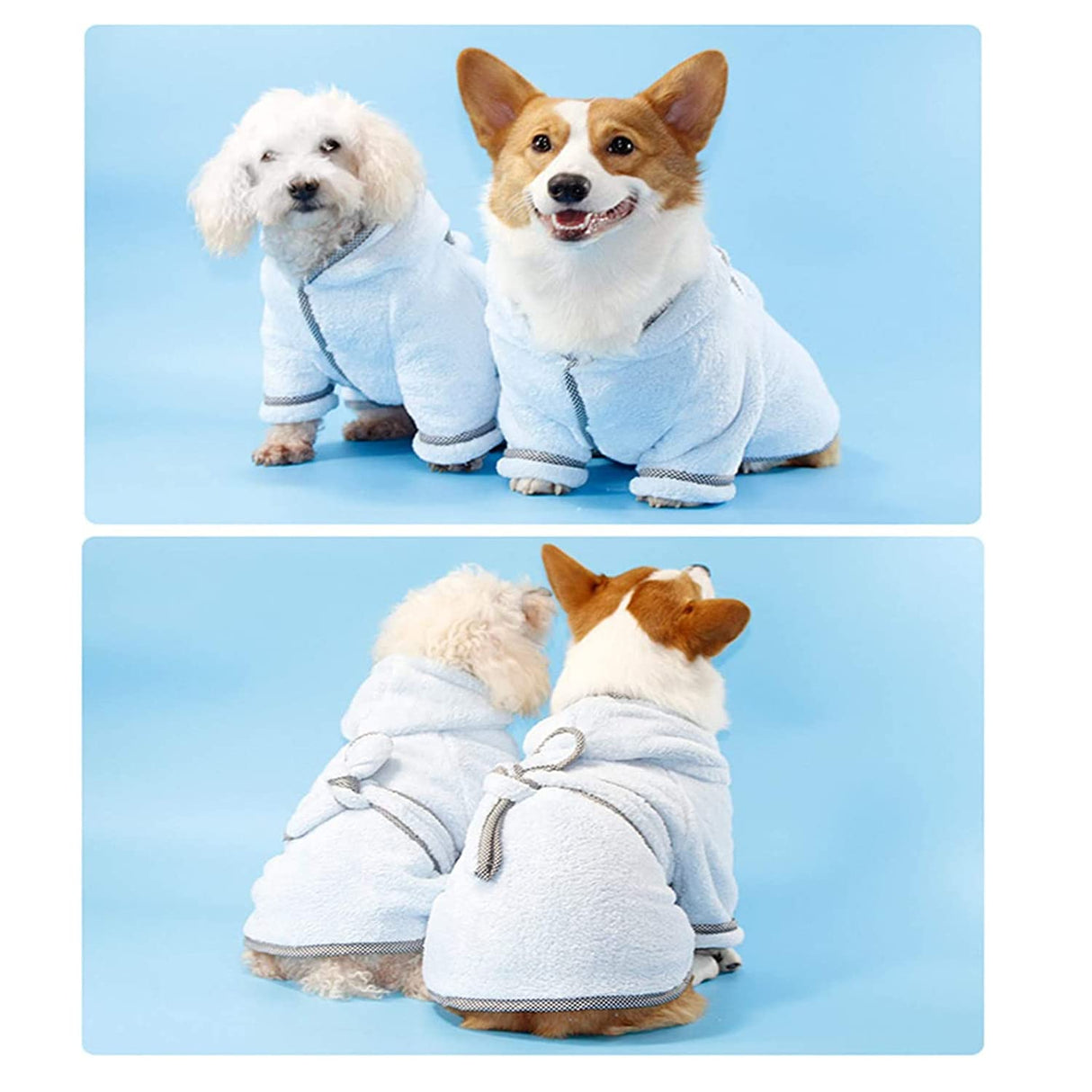 Dog Bathrobe, Microfiber Fast Drying Absorbent Hooded Bath Towel White for Puppy Small Medium Large Dog Cat (3XL, LightCyan)