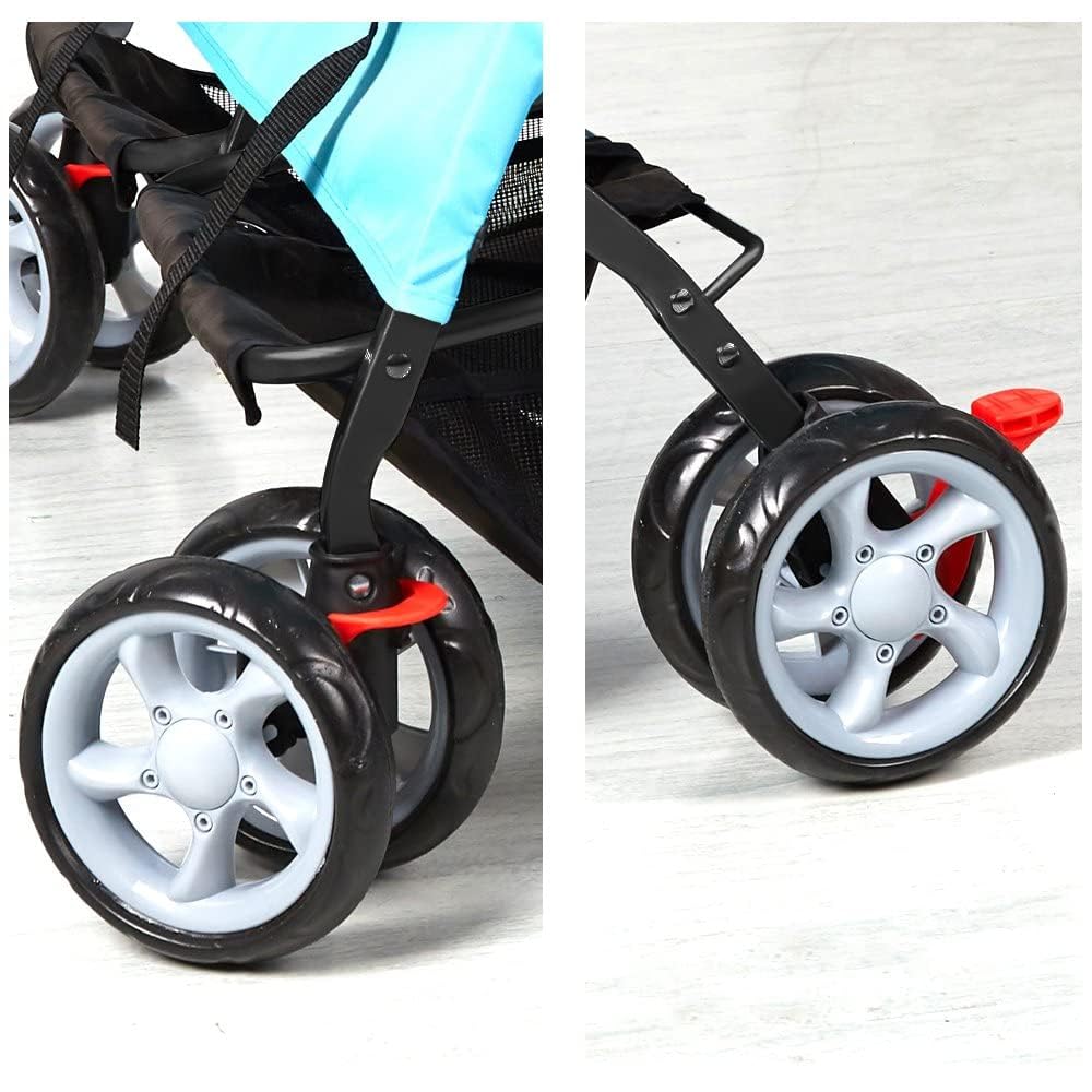Pet Stroller Twin Folding Dog Cat Carrier Travel Cart, Multiple Colors Blue