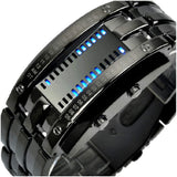 Reginald Fashion Mens Binary Sports Watch Digital LED Matrix Waterproof Outdoor Casual Black Bracelet Blue Backlit Men's Square Watch (Black)