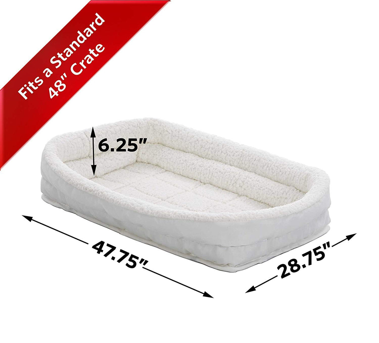 MidWest Homes for Pets XL QuietTime Double Bolster Pet Bed, White Plush 48-Inch Crate Mat with Stacked Bolsters, Machine Washable, Secure Fit with Elastic Straps