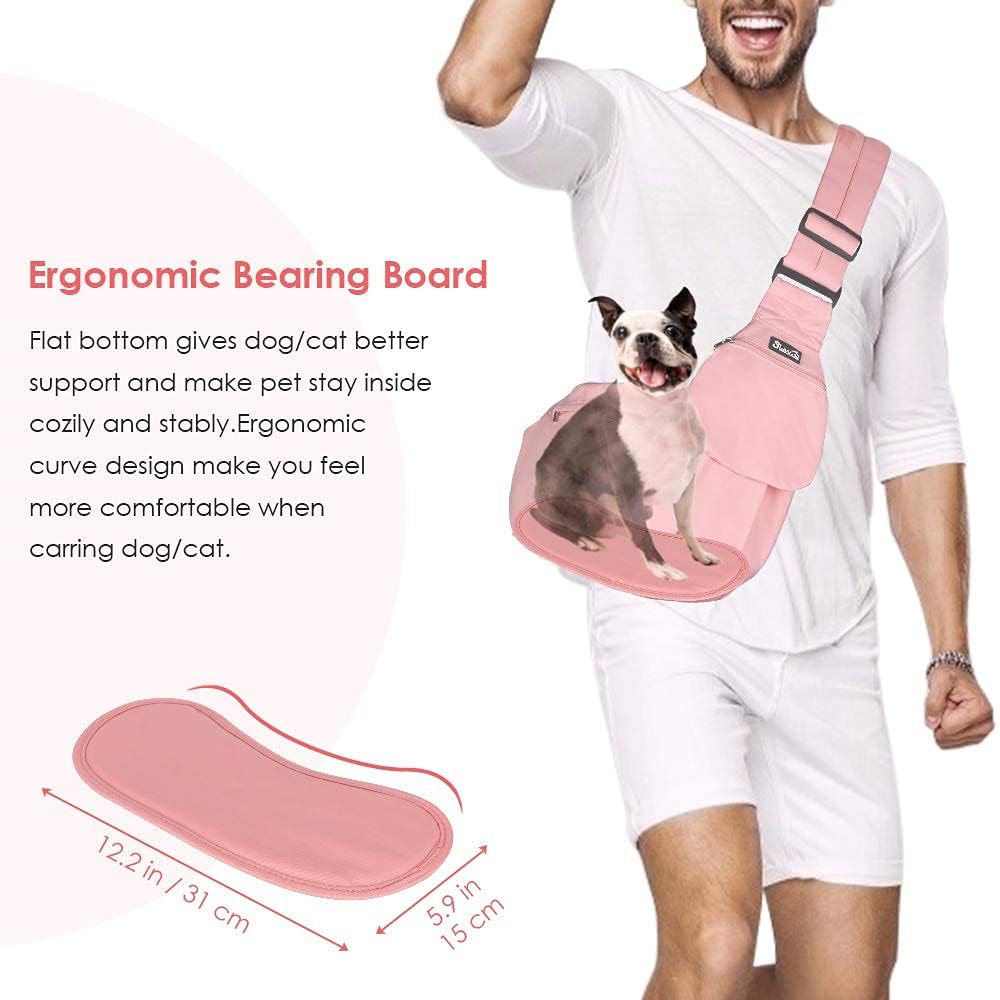 SlowTon Dog Carrier Sling - Hard Bottom Support Dog Carriers for Small Dogs with Adjustable Padded Shoudler Strap, Dog Purse for Puppy Cat Pet with Drawstring Opening Storage Zipper Pockets (Peach)