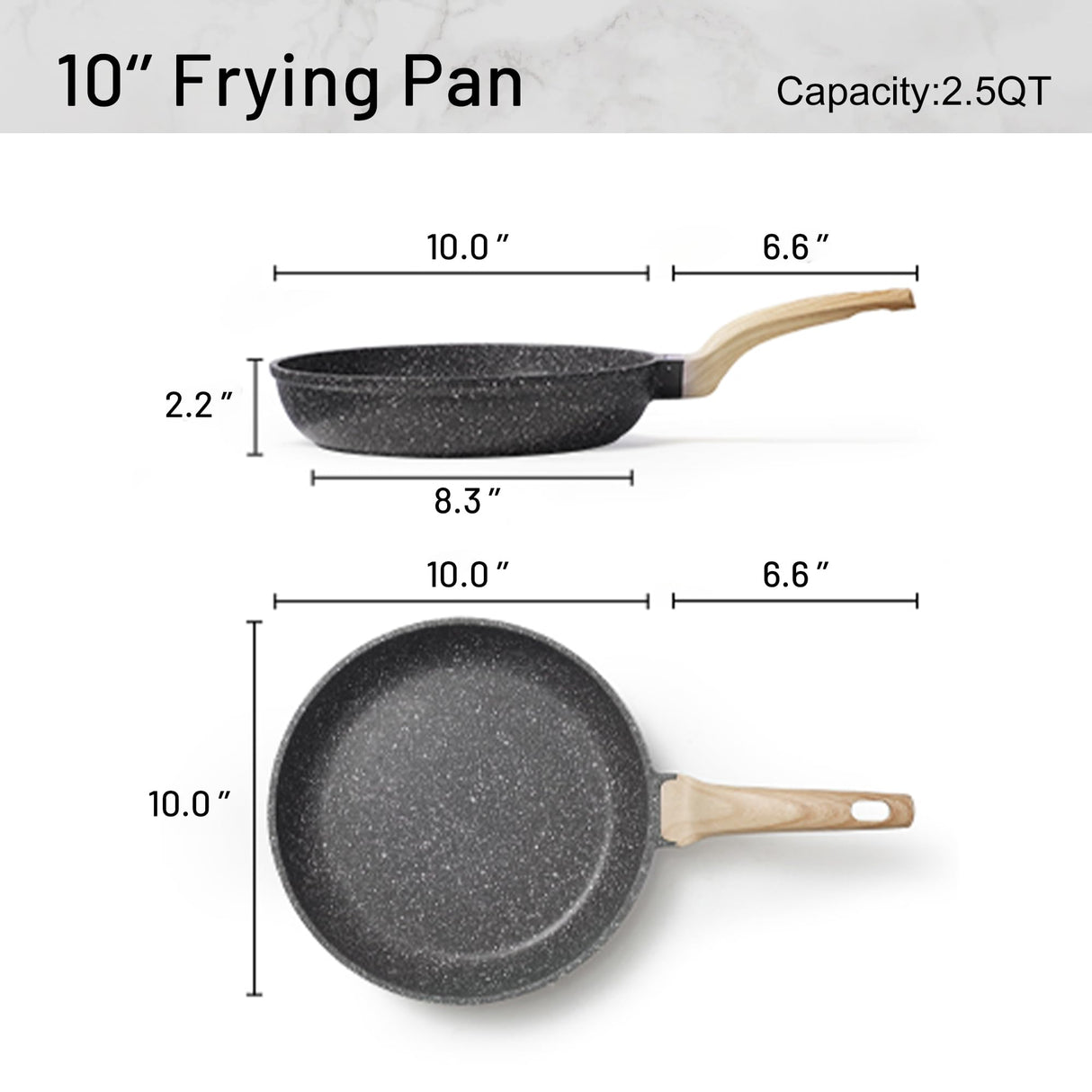 Non Stick Frying Pan Skillet, Omelet Pan, Healthy Non Toxic Granite Chef Pan, Induction Compatible Egg Frying Pan with Heat-Resistant Handle, PFOA-Free,Black, 10"