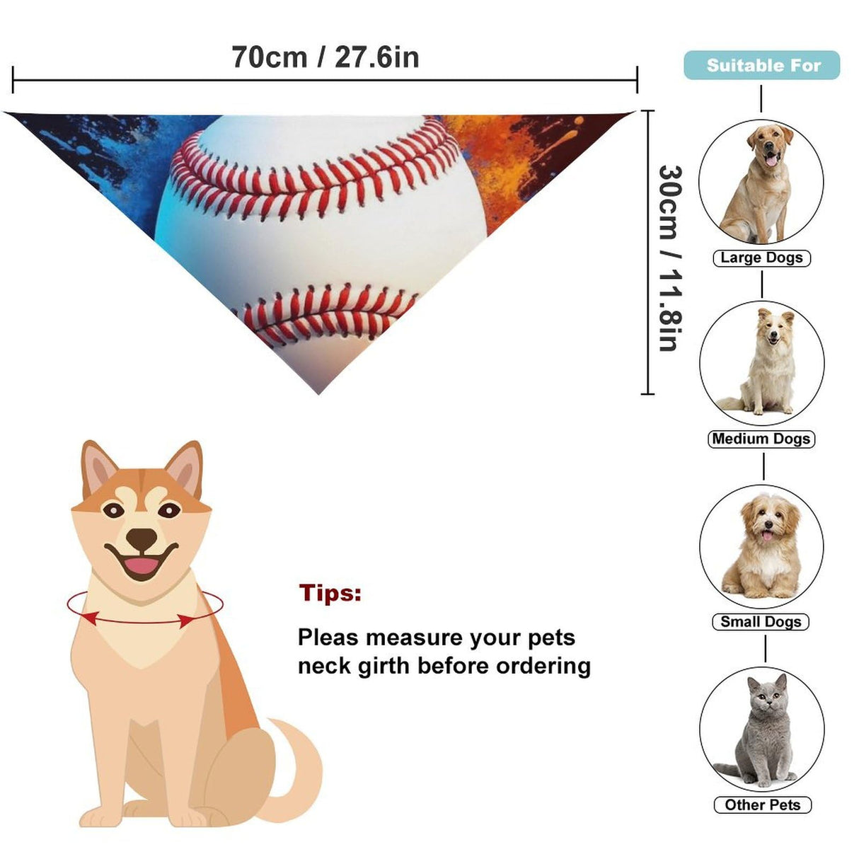 Soft Dog Bandana Kerchief Adjustable Washable Pet Scarf Triangle Bandana Paint Splash Ink Baseball