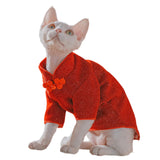 Traditional Culture Sphynx Hairless Cat Cotton T-Shirts Cat Clothes Pet Sweater Cat Vest Pet Clothes Kitten Shirts Cats & Small Dogs Apparel (Red Chi-Pao, XL (9-13 lbs))