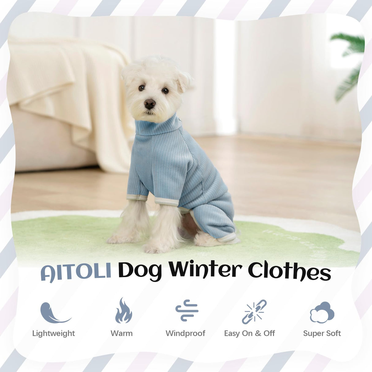 Dog Fleece Winter Coat, Fullbody Doggie Pajamas Onesie, Turtleneck Fleece Jacket for Small Dogs, Four-Legged Warm Clothes Hair Shedding Suit, Warm Puppy Christmas Jumpsuit
