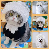 Cat Lawyer Costume Accessories - Adjustable Bow Tie Collar & White Judge Wig for Cats Small Dogs, Courtroom Cosplay for Easter Halloween Parties (Large,Wig)