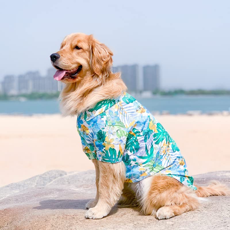 Harikaji Dog Hawaiian Shirt, Summer Pet Clothes Large Dog Cool Costume Beach T-Shirt for Medium Large Dog(Blue,4XL)
