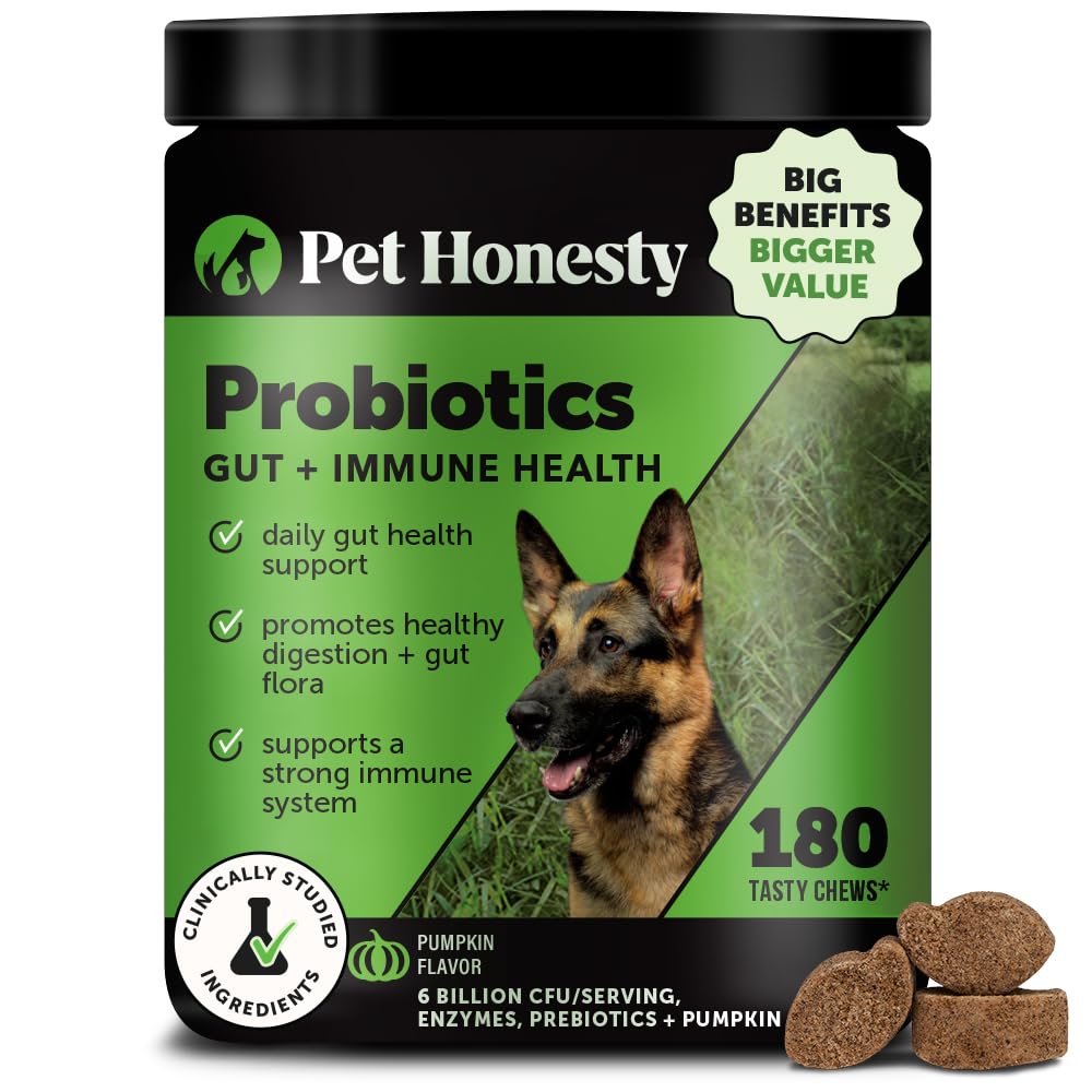 Pet Honesty Probiotics for Dogs - Digestive Enzymes Promotes Gut Health, Dog Probiotics for Bowel Support, Fiber for Regularity, Prebiotics for Immune Health & Gut Flora (Pumpkin, 180 ct)