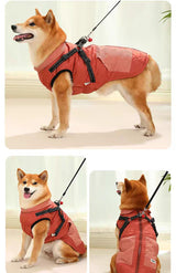 Dog Coat for Medium Dogs Jackets Waterproof Reflective Fleece Inner Dog Winter Jacket with Harness Zipper Dog Cold Weather Coats for Medium Dogs Winter Coat Clothes Red