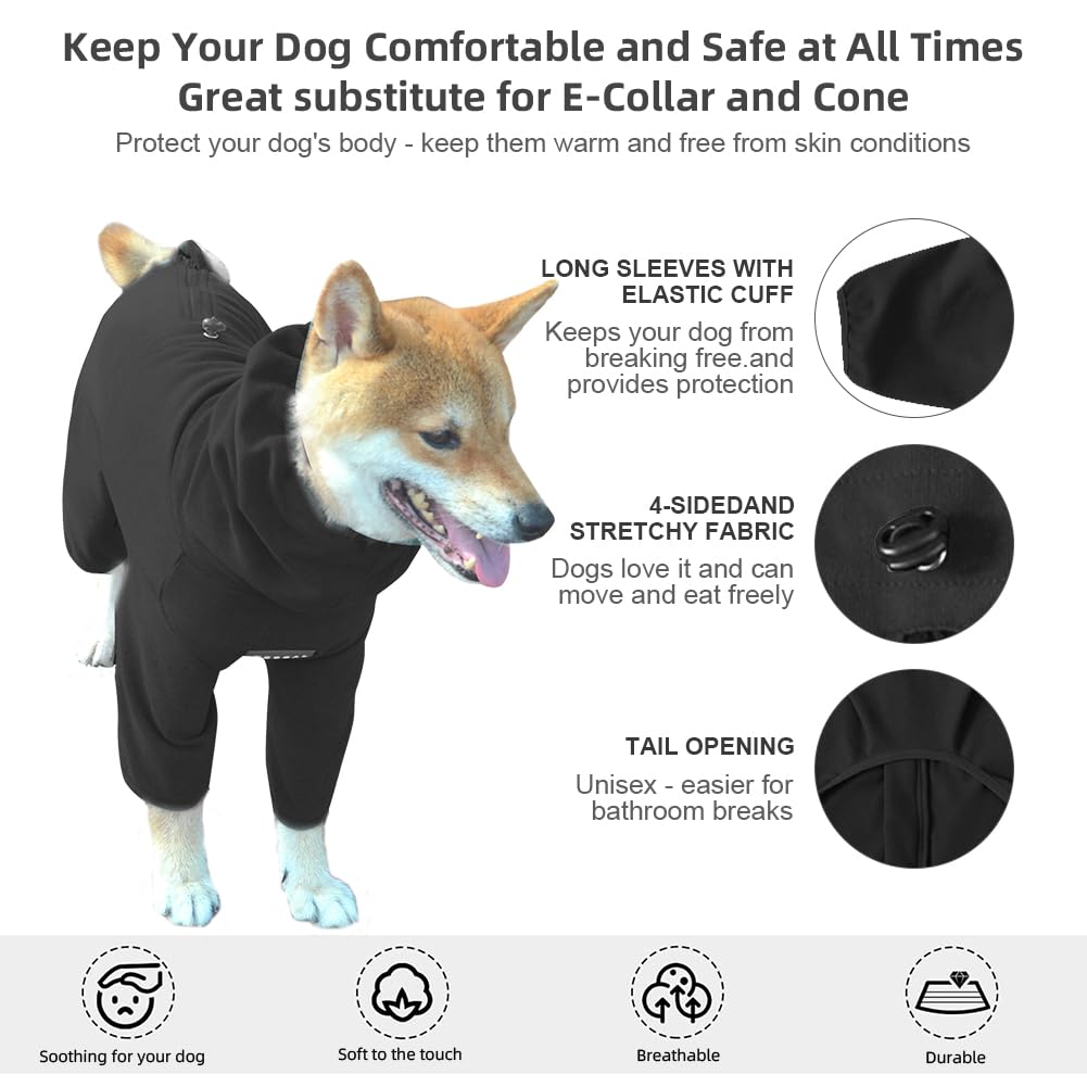 KOOGAL Dog Pajamas for Large Dogs,Extra Large Stretch, Suitable for Adult, Medium-Sized Dogs, Large Pet Jumpsuit Four-Legged Dog Clothes, Pet Clothing. (Black, 2XL)