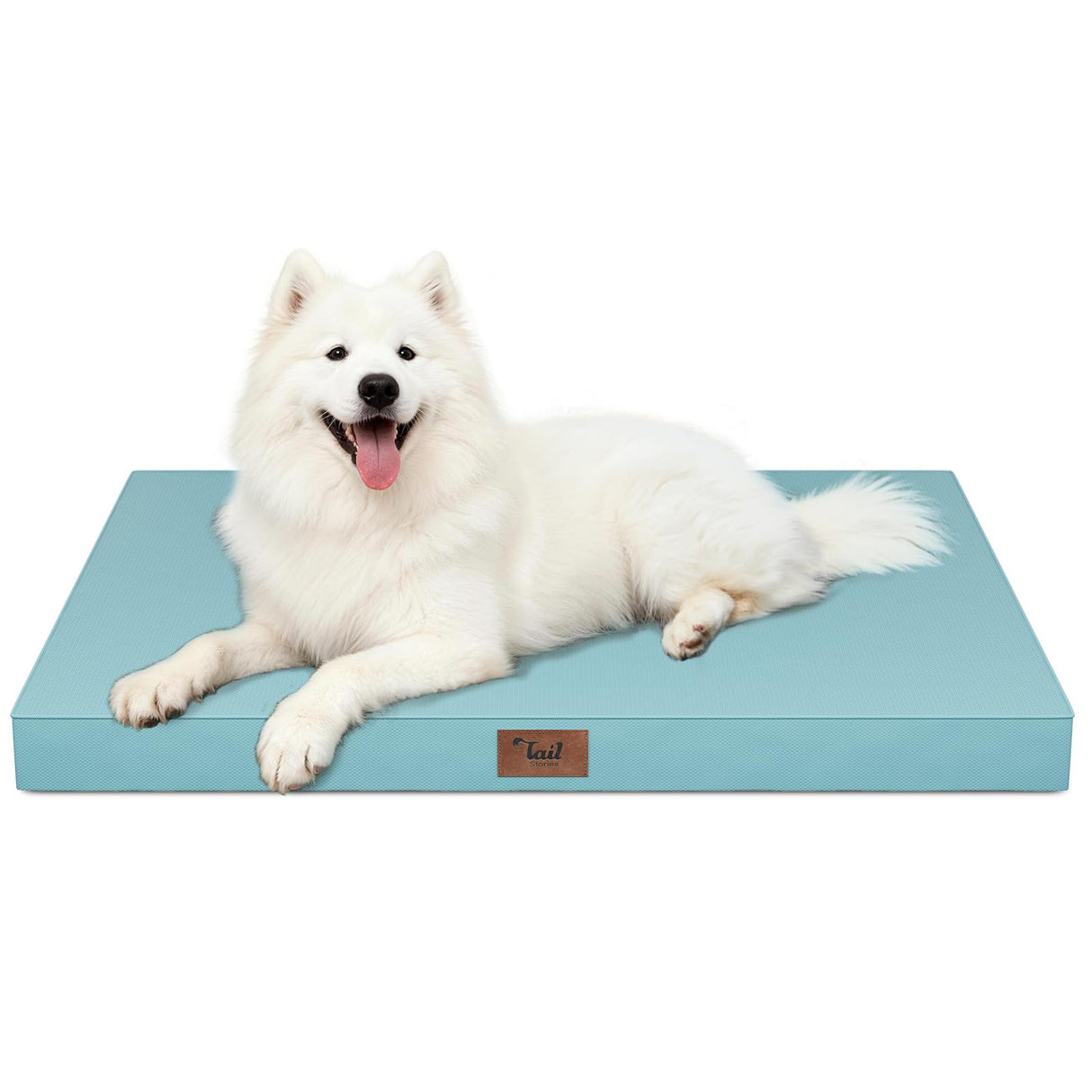 Tail Stories Outdoor Large Washable Dog Bed, Orthopedic Egg Crate Foam Dog Crate Mat for Large Dogs with Removable Oxford Cooling Cover, Light Blue