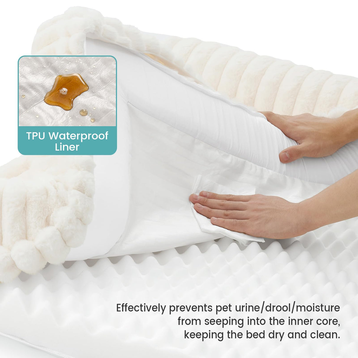 COZY KISS Cute Dog Bed for Medium Dogs, Faux Rabbit Fur Orthopedic Foam Dog Bed with Sides, Removable Washable Cover & Waterproof Lining, Comfortable Pet Couch, Cream (36" L x 27" W x 6.5" Th)