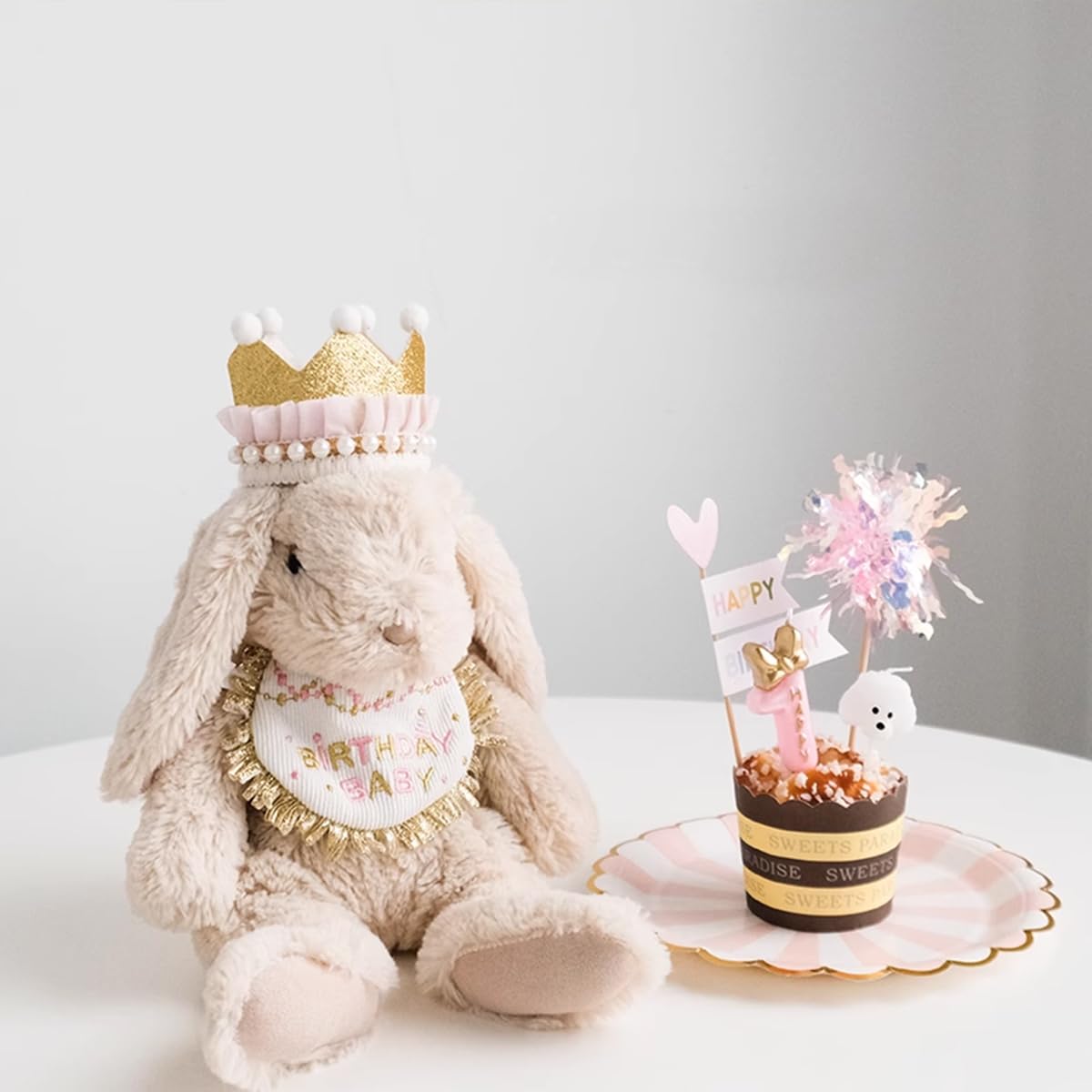 Princess Dog Crown Hat Scarf Set, Dog Birthday Hat Dress Outfit, Wedding Party Supplies for Girl Cats and Small Mini Dogs (GoldPearl)