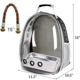 Bird Traval Carrier Cage, Clear Space Capsule Astronaut Backpack to Carry Parakeet Cockatiel Parrot with Metal Tray Wood Perch, Vet Transport School Bag