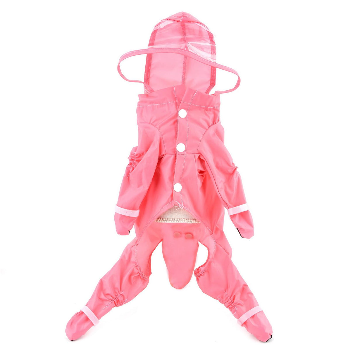 SMALLLEE_LUCKY_STORE Cute Raincoat for Small Dogs with Hood and Boots Detachable Tail Puppy Botton Down Rain Jacket Full Boby 4 Leg Jumpsuit Waterproof Lightweight Clothes,Pink,S