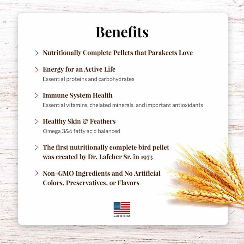 LAFEBER'S Premium Daily Diet Pellets Pet Bird Food, Made with Non-GMO and Human-Grade Ingredients, for Parakeets (Budgies), 5 lb