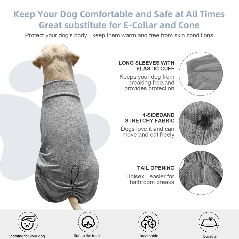 KOOGAL Dog Pyjamas PJS Sweater Clothing and Loungewear Suitable for Large to Giant Breeds of Dogs, Neutering Suits, Extra-Large Stretch Fabric, Four-Legged Dogs Clothes Pyjamas(Sweater Gray, 6XL)