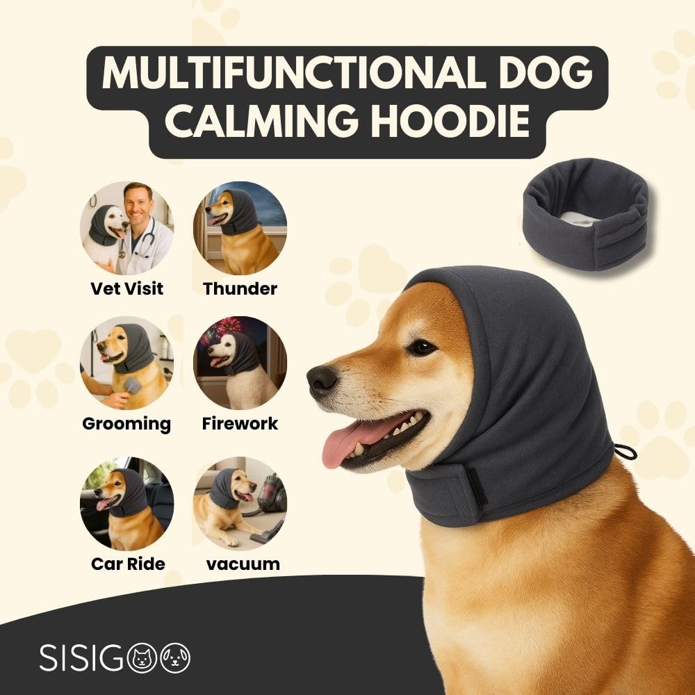 No Flap Ear Wraps for Dogs – Adjustable Dog Ear Wrap & Earmuffs for Noise Protection, Bath & Grooming – Dog Ear Cover for Anxiety Relief, Hematoma & Shaking (Dark Gray, M)