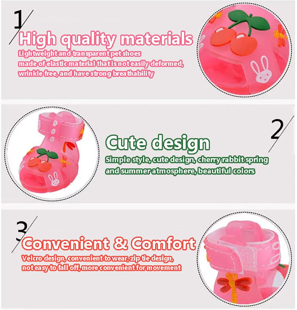 Cute Summer Dog Shoes Sweet Cherry Puppy Sandals Pet Jelly Shoes Flats, Dog Booties Paw Protector for Summer Hot Pavement (Candy Pink, #1: 1.57''x1.37''(Length*Width))