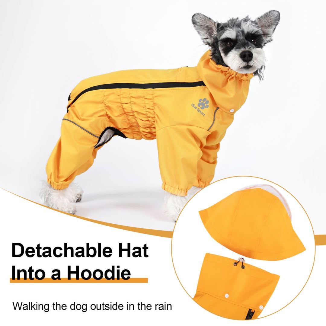PINA Dog Raincoat with Hood, Lightweight Dog Jacket, Poncho with Reflective Strap and Pocket, Full Wrap Design for Wet Weather