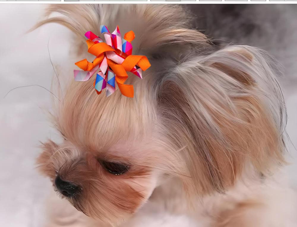 Tnasa 13 Pairs Elastic Dog Hair Bows with Rubber Bands Small Medium Dogs Pet Spiral Puppy Swirl Topknot Cat Festival Hair Accessories (Holiday Assorted)