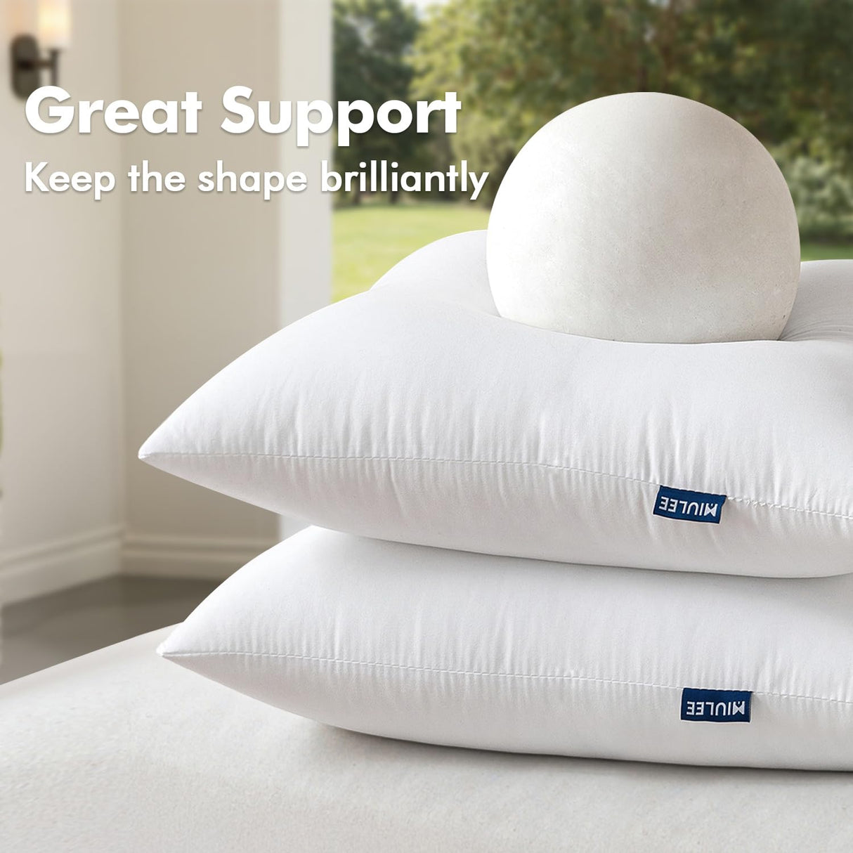 Pack of 2 18x18 Outdoor Pillow Inserts, Outdoor Throw Pillows Water-Resistant Decorative Premium Square Pillow Stuffer Sham for Porch Swing Couch Sofa Cushion Patio Furniture