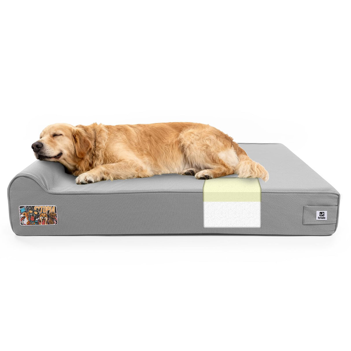Sytopia 7" Thick Orthopedic Dog Beds for Extra Large Dogs, Canvas Dog Bed with Chew Proof Fabric Cover, Ups to 150 Pounds, 35D Memory Foam Dog Beds with Waterproof Liner & Washable Cover, Light Grey