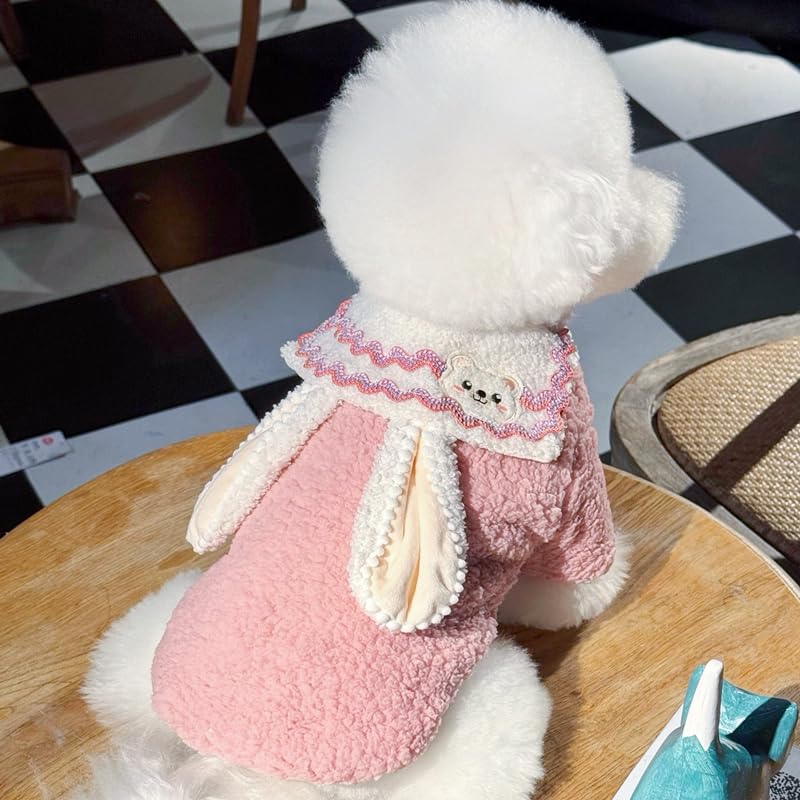 Cute Dog Hoodies Warm Cartoon Pet Clothes with Bunny Ear Winter Coat Cat Apparel Soft Knitwear Costume (XS (1.1-2.2 lbs))