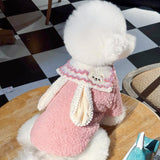 Cute Dog Hoodies Warm Cartoon Pet Clothes with Bunny Ear Winter Coat Cat Apparel Soft Knitwear Costume (XS (1.1-2.2 lbs))