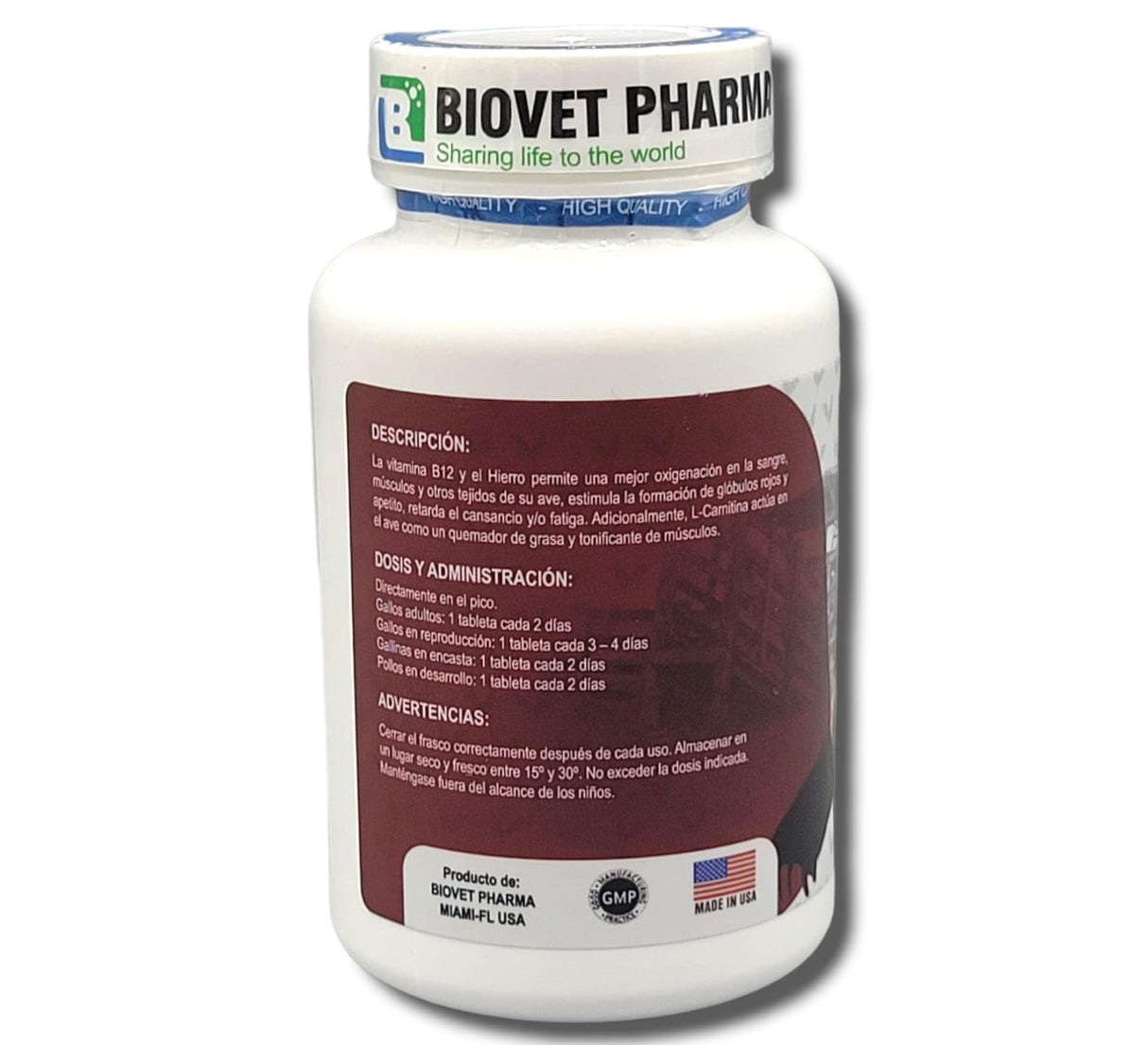 Super B12 5500 Con Hierro L -Carnitina Booster for Rooster - Supplements for Poultry Hen Chicken FARMAVET BIOVETPHARMA LUVAROBLLC