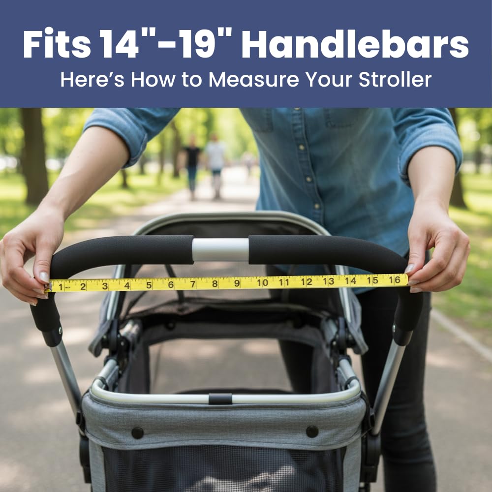 rubyloo Dog Stroller Caddy Organizer with Poop Bag Dispenser, Treat Pocket, Water Bowl – Dog Stroller Accessories with Insulated Cup Holders, Pet Storage & Non-Slip Fit for 14"-19" Wide Handlebars