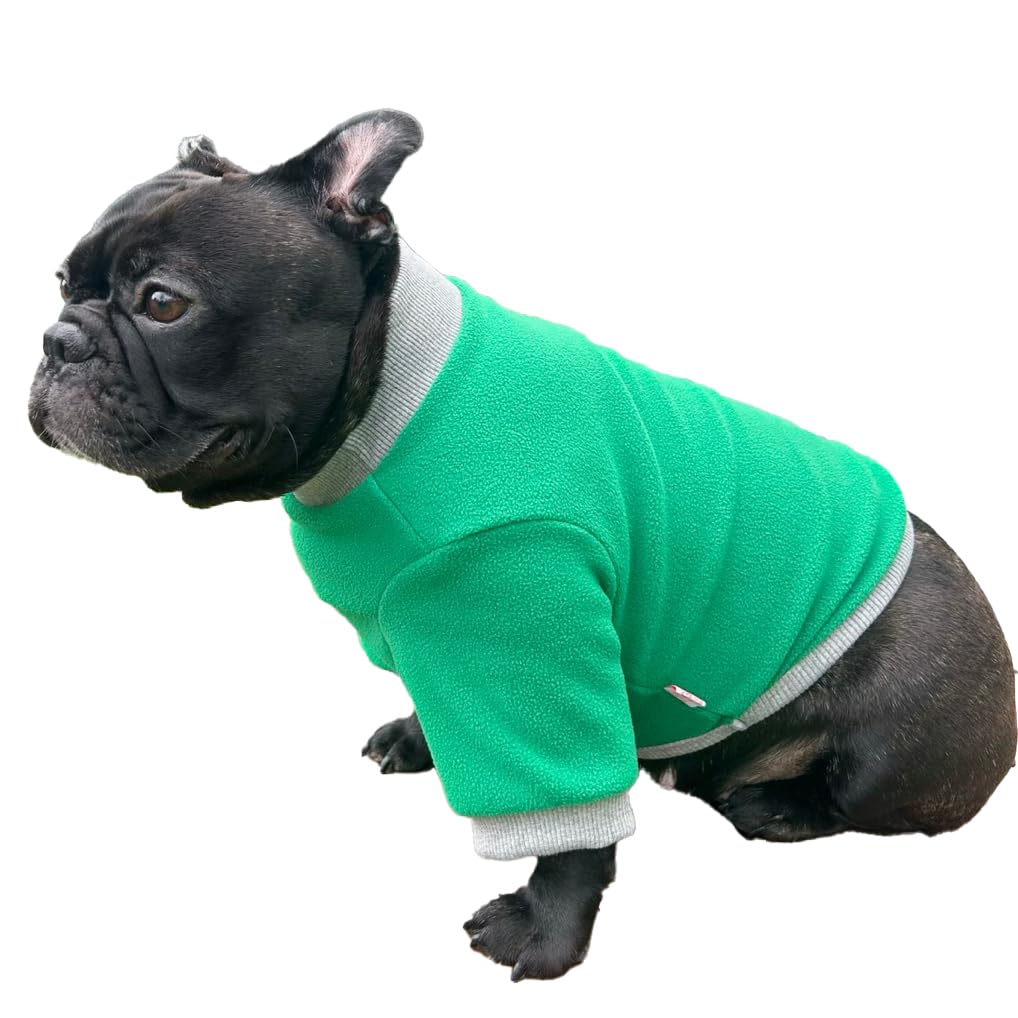 D Doggy Star French Bulldog Clothes for Dogs Super Soft Fleece Basic Sleeves Sweater Fall Winter and Early Spring (XL,B Green FLC)