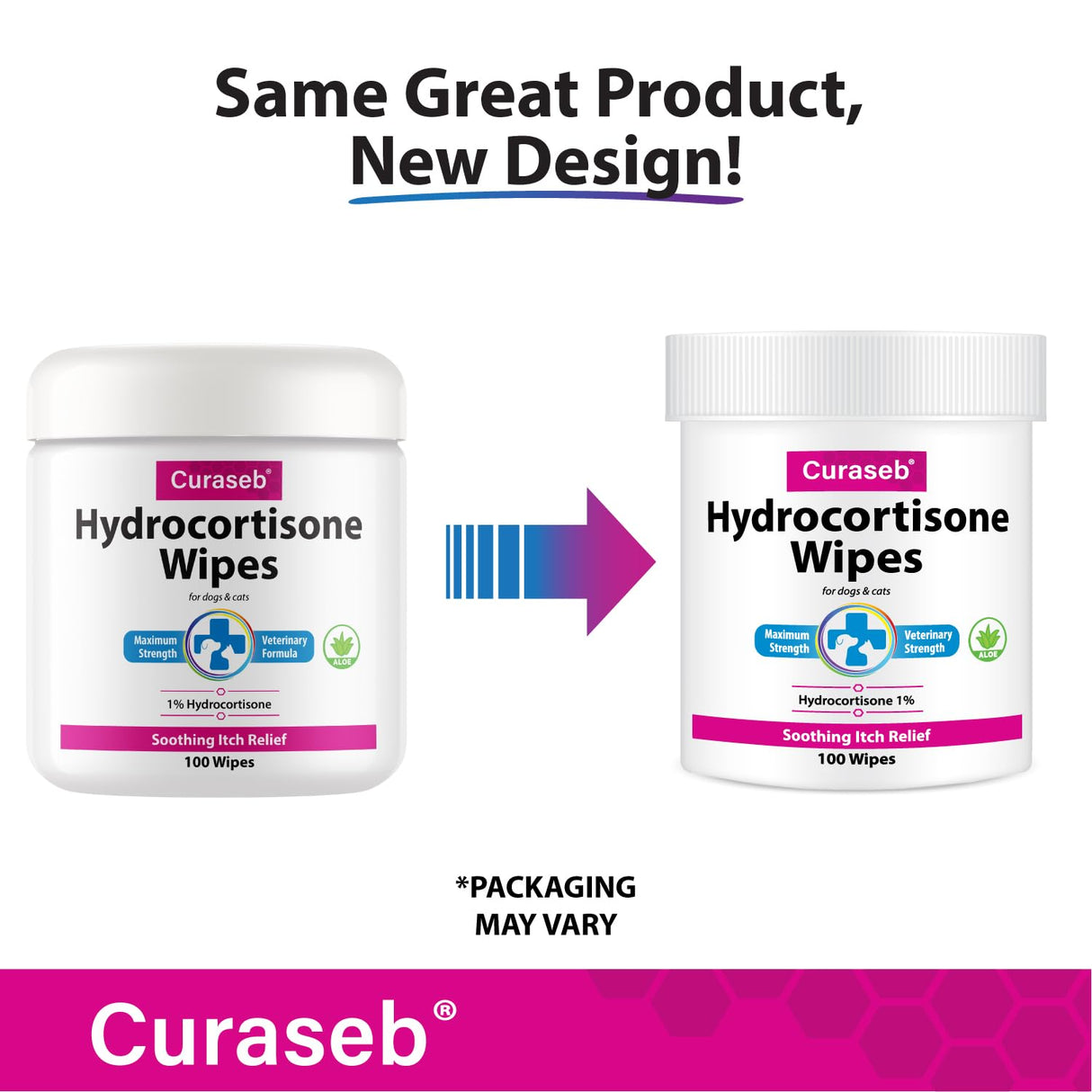 Curaseb Hydrocortisone Wipes for Dogs & Cats – Instant Itch Relief for Hot Spots, Paw Licking, Rashes, Allergies, Bites, Dry Skin – with Soothing Aloe - 100 Wipes