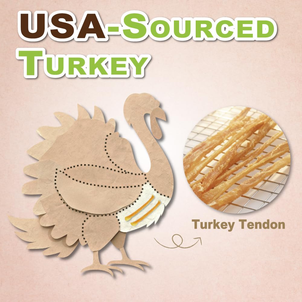 A Freschi srl Turkey Tendons for Dogs, Long-Lasting, Hypoallergenic Rawhide Alternative, Human Grade, Healthy Puppy Chews, Natural Dog Treats for Small Dogs, Strips, 10oz Pack