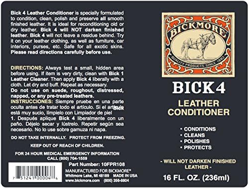 Bick 4 Leather Conditioner and Leather Cleaner 16 oz - Will Not Darken Leather - Safe For All Leather Apparel, Furniture, Jackets, Shoes, Auto Interiors, Bags & All Other Leather Accessories