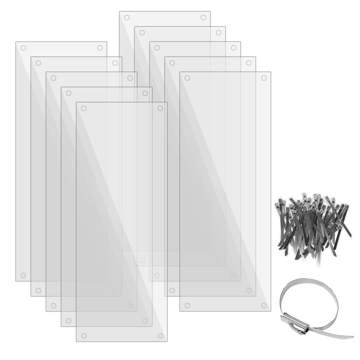 10 Pcs Pet Cage Liner 15.7'' x 6'', Cage Urine Guard Side Lining Clear Sheet with 50 Pcs Stainless Steel Zip Ties, Anti-Urine Side Lining Sheet for Rabbit Guinea Pig Hamster Ferret Chinchilla