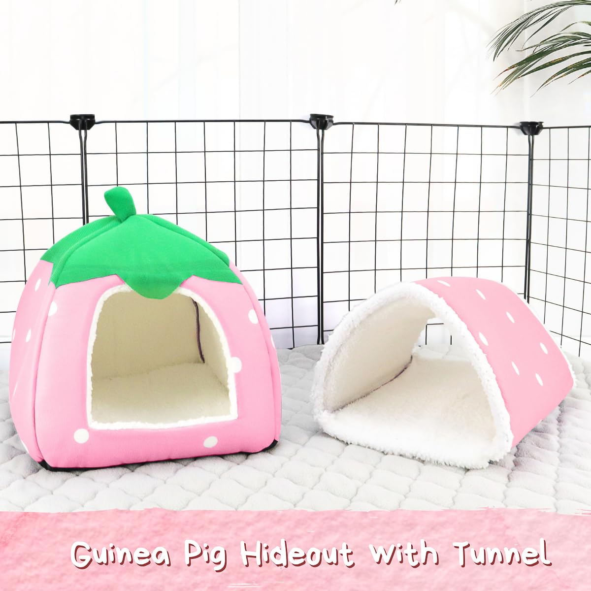 TiereCare Guinea Pig Hideout with Tunnel, Washable Chinchilla House Bed, Fleece Hideaway, Enrichment Toys, and Cage Accessories for Ferret Hedgehog Small Animal