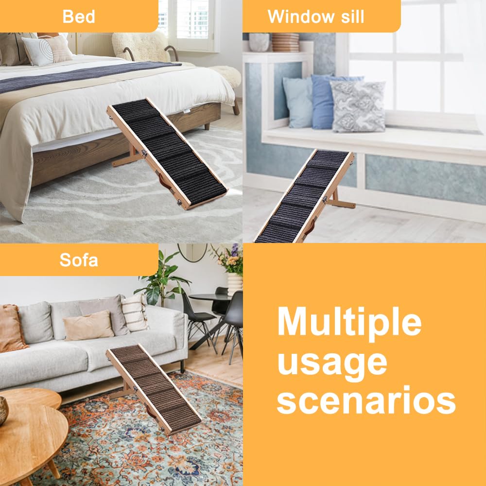 Aitakatta Adjustable Dog Ramp, Portable Folding Pet Ramp, 32" Long Wooden Pet Ramp for Bed with Non-Slip Traction Mat for Small Dogs, Dog Climbing Ladder for Sofa, Bed, Couch,Car(LGPT1,Gray)