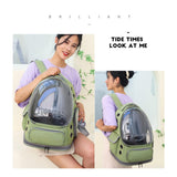 Cat Bubble Backpack,Breathable Cat Backpack Carrier Large Space Pet Travel Carrier for Kitty Small Dogs up to 15lbs,Transparent Cat Carrier for Hiking Camping Outdoor Travel (Green)