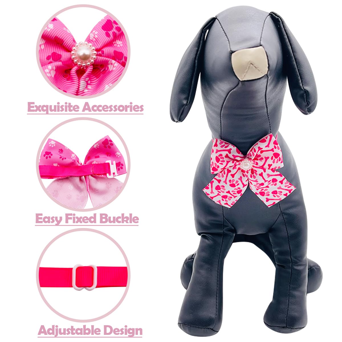 PET SHOW 100pcs Small Dog Bows Ties and Neckties Collar Bows Flowers Set 25 Paw Bone Patterns for Puppies Cat Dogs Grooming Accessories Birthday Party Costume for Groomer Pet Shop