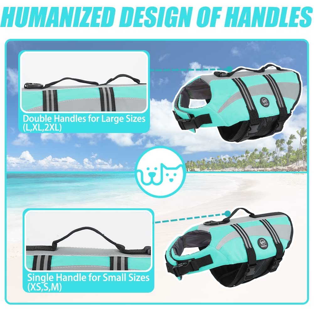 EMUST Dog Life Vests, Adjustable Dog Life Jackets for Small Dogs with Enhanced Buoyancy, Small Dogs Flotation Vest with Durable Rescue Handle, Turquoise,XS