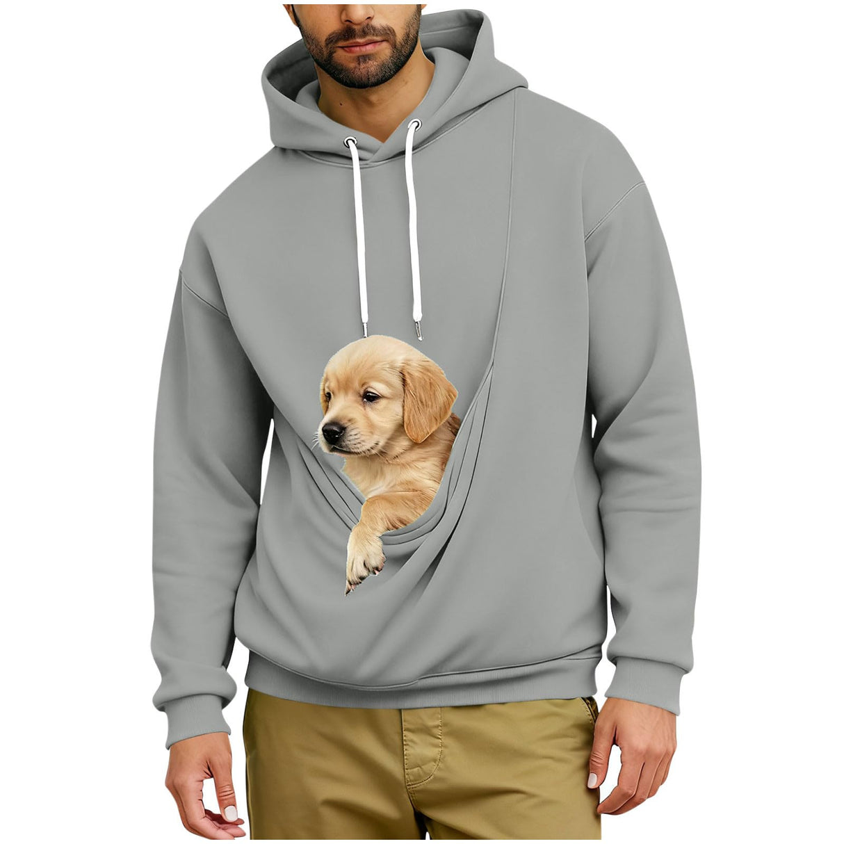 Dog Pouch Hoodie for Men Women Kangaroo Pocket Cat Pouch Sweatshirts Pet Carrier Pullover Animal Holder Tops Gray
