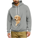 Dog Pouch Hoodie for Men Women Kangaroo Pocket Cat Pouch Sweatshirts Pet Carrier Pullover Animal Holder Tops Gray